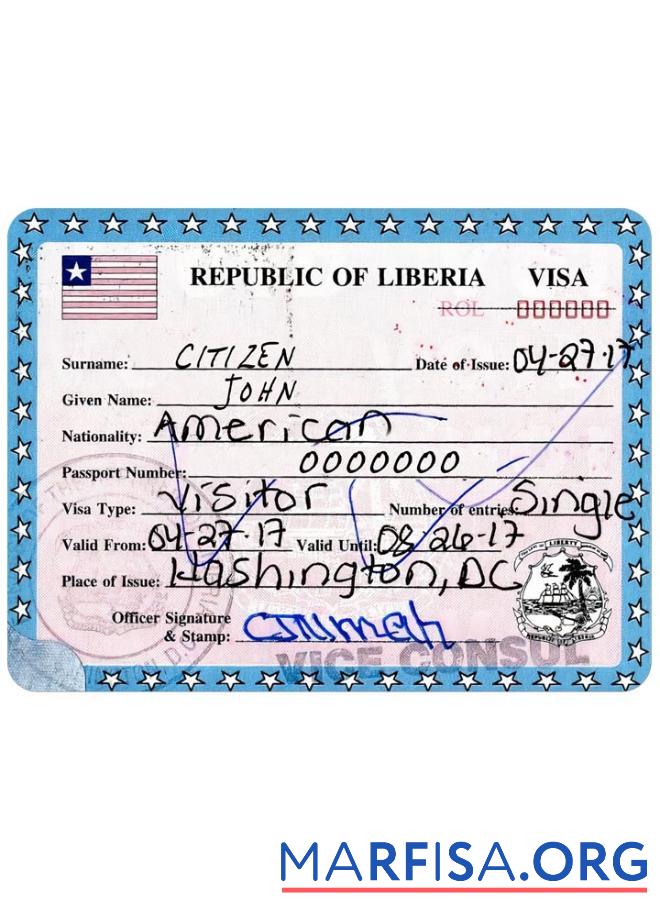 Printable Liberia visa real example